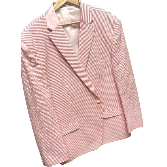 Chaps NWOT Pink & White Striped Seersucker Blazer - Picture 1 of 7